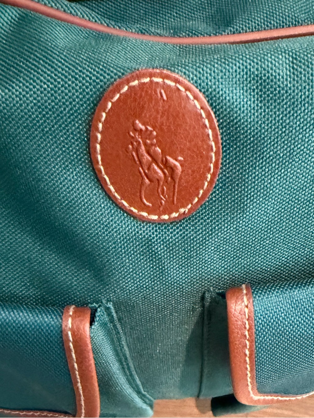 Vintage Polo Ralph Lauren Green Canvas Leather Trim 2-Piece Duffle Weekender Tra - Picture 6 of 9